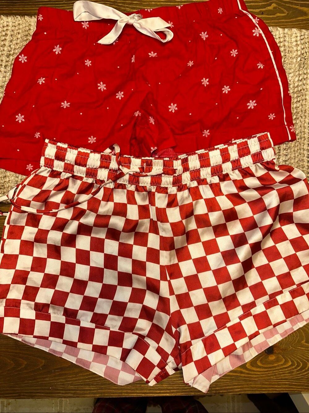 Show me your mumu red white checkered silk feel & Victoria secret red flannel pa